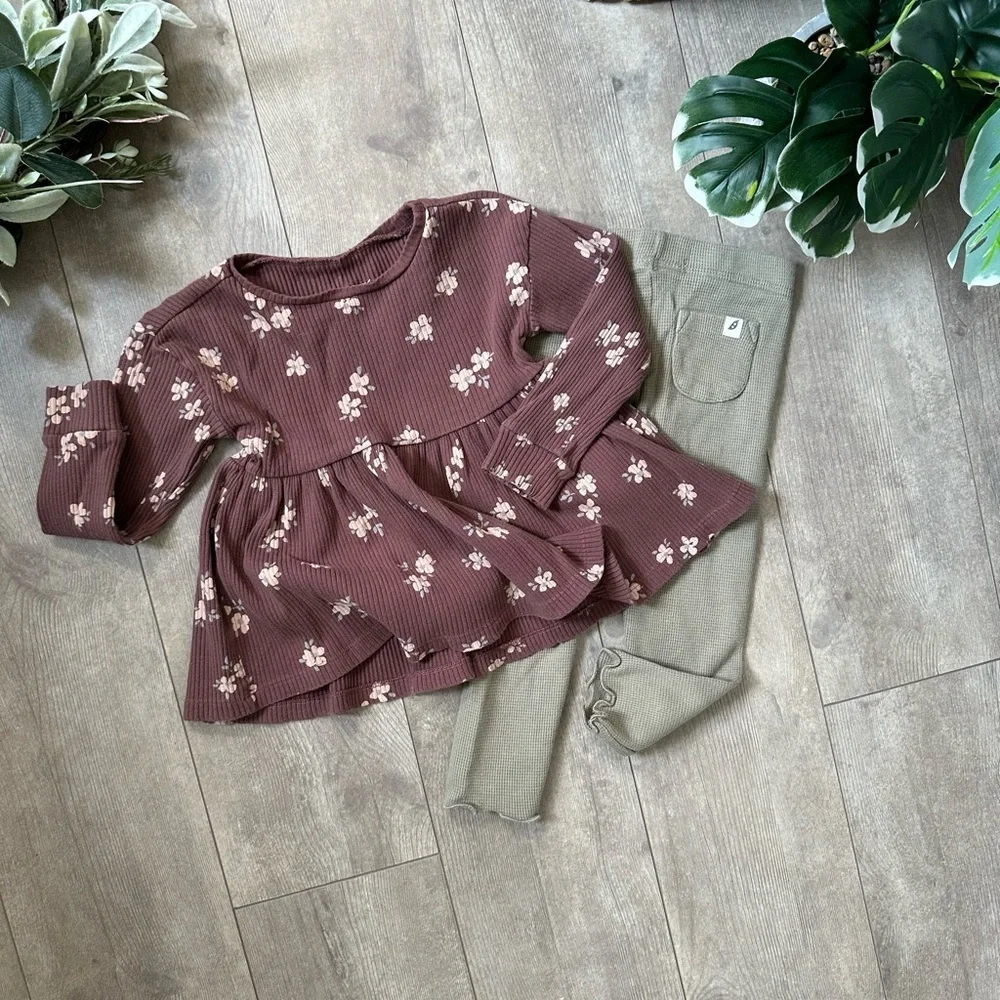 Easy Peasy Organic Cotton Boho Outfit Set Toddler Girl Rustic Floral